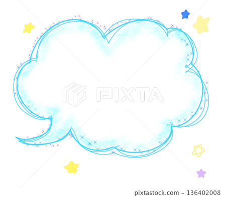 Completely hand-drawn watercolor light blue and sparkling star soft speech bubble frame Completely hand-drawn watercolor light blue and sparkling star soft speech bubble frame 136402008