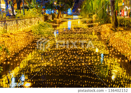 Illuminations decorating Nishikawa Ryokudo Park at night in Okayama City Illuminations decorating Nishikawa Ryokudo Park at night in Okayama City 136402152
