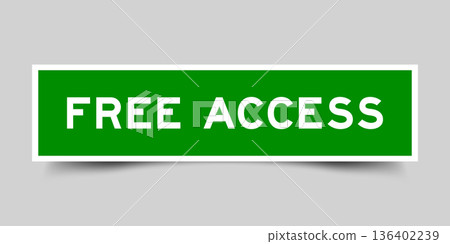 Green color square shape sticker label with word free access on gray background 136402239