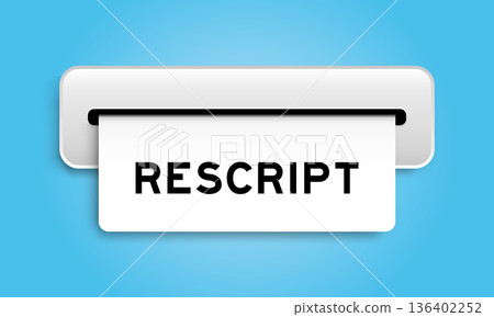 White coupon banner with word rescript from machine on blue color background White coupon banner with word rescript from machine on blue color background 136402252