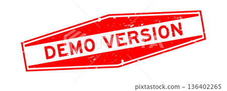 Grunge red demo version word hexagon rubber seal stamp on white background 136402265