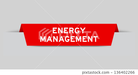 Red color inserted label with word energy management on gray background Red color inserted label with word energy management on gray background 136402266