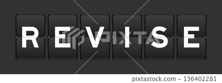 Black color analog flip board with word revise on gray background 136402281
