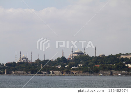 Sillhouette of Istanbul at sunset. Ramadan time with the muslim city istanbul silhouette Sillhouette of Istanbul at sunset. Ramadan time with the muslim city istanbul silhouette 136402974