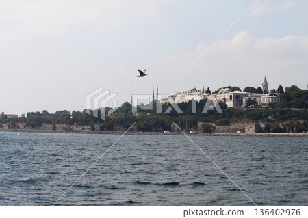 Sillhouette of Istanbul at sunset.  Ramadan time with the muslim city istanbul silhouette 136402976