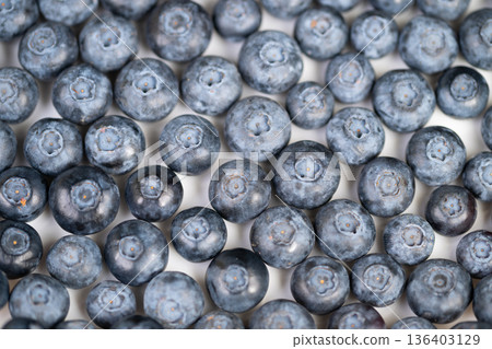 Fullsize blueberries showcase vibrant agricultural yield. Lush fullframe blueberries highlighting abundant harvest and appealing textures for advertising purposes 136403129