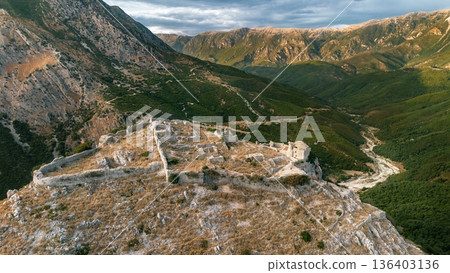 Drone Landscape of Historic Borsh Castle Ruins 136403136