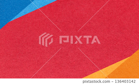 Red paper texture background with blue orange geometric corners gradient layers, copy space for banner presentation 136403142