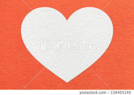 White heart on red orange paper texture background with copy space for Valentines Day banner, template or greeting card 136403149