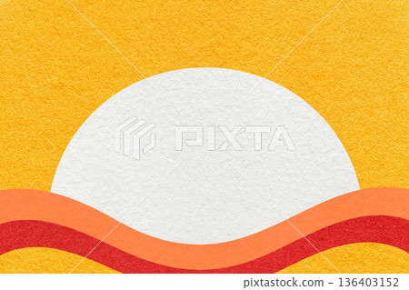 Yellow textured paper background with white circle for copy space and red coral waves for poster, banner, presentation 136403152