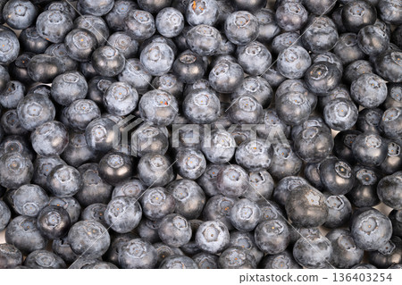 Fresh blueberries ready for cooking. Bright indigo blueberries with shiny surface for display. Juicy blueberries with natural bloom ideal for culinary presentations 136403254