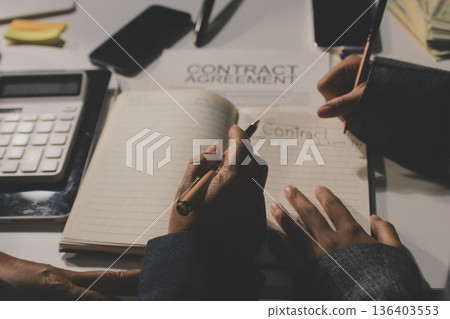 Businesswoman and Male lawyer or judge consult and conference having team meeting with client at law firm in office, Law and Legal services concept Businesswoman and Male lawyer or judge consult and conference having team meeting with client at law firm in office, Law and Legal services concept 136403553