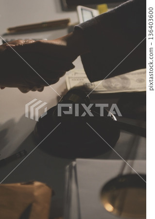 Businesswoman and Male lawyer or judge consult and conference having team meeting with client at law firm in office, Law and Legal services concept 136403600