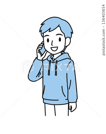 Illustration material of a man in casual clothes making a phone call on his smartphone Illustration material of a man in casual clothes making a phone call on his smartphone 136403654