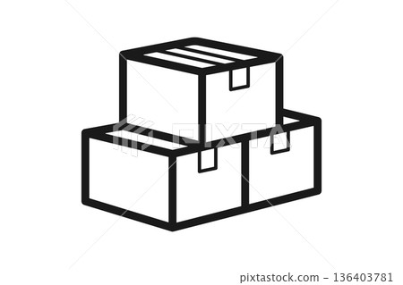 Line drawing icon of a large amount of cardboard luggage Line drawing icon of a large amount of cardboard luggage 136403781