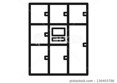 Apartment building shared large delivery locker line icon Apartment building shared large delivery locker line icon 136403786