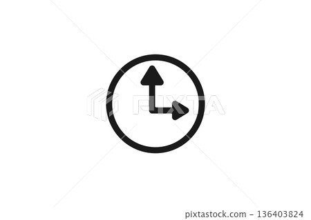 Line drawing icon of a clock showing time and hour Line drawing icon of a clock showing time and hour 136403824