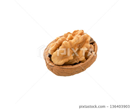 Opened walnut and kernel isolated on white 136403903