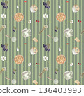 Seamless vintage pattern with rustic cottage decor. Cottagecore pattern with wild flowers 136403993