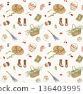 Seamless vintage pattern with rustic cottage decor. Cottagecore pattern with wild flowers 136403995