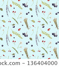 Seamless vintage pattern with rustic cottage decor. Cottagecore pattern with wild flowers 136404000