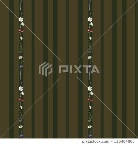 Seamless vintage pattern with rustic cottage decor. Cottagecore pattern with wild flowers 136404005