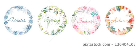 Seasons of the year round frames. Hand drawn. Not AI, vector illustration. 136404105