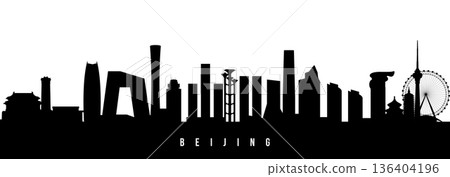 Vector silhouette illustration of Beijing city urban skyline. Vector silhouette illustration of Beijing city urban skyline. 136404196