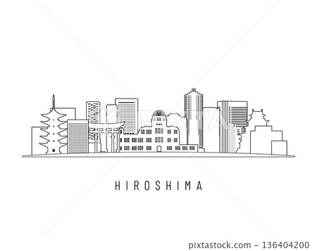 Detailed Hiroshima skyline vector illustration.  136404200