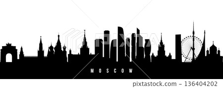 Vector silhouette illustration of Moscow city urban skyline.  136404202
