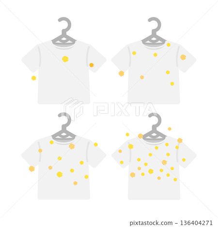 一組插圖，展示了散落在衣服和T恤上的花粉數量（無文字） 136404271