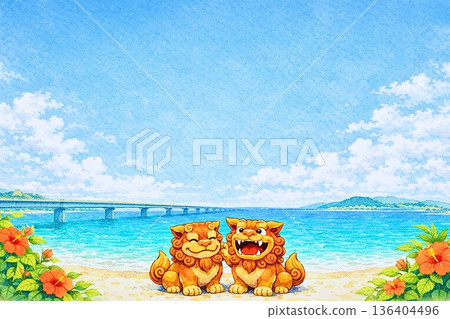 The sea and guardian deity Shisa of Kouri Island 136404496