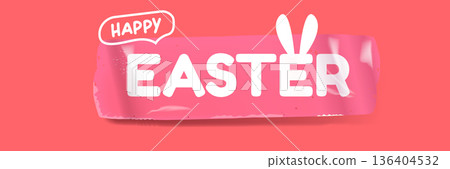 White Happy Easter script lettering with rabbit ears integrated into the font on a solid pink backdrop. Simple and stylish horizontal holiday banner for spring celebrations and social media headers. White Happy Easter script lettering with rabbit ears integrated into the font on a solid pink backdrop. Simple and stylish horizontal holiday banner for spring celebrations and social media headers. 136404532