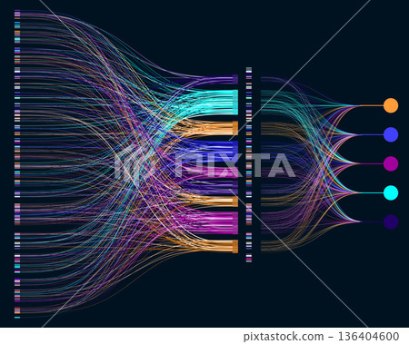 Abstractly arranged dots are connected by lines 136404600