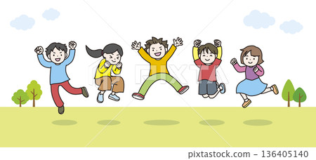 孩子們在戶外跳躍 孩子們在戶外跳躍 136405140