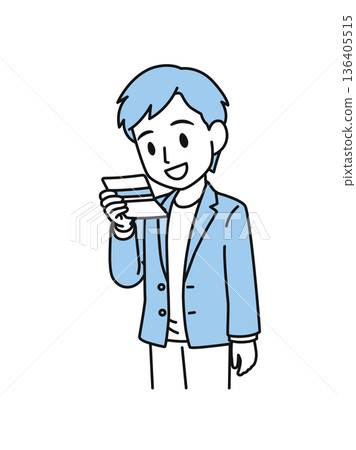 一位男士正在查看銀行帳簿的插圖素材 136405515