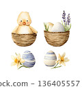 Charming Watercolor Easter Chick and Eggs Collection 136405557