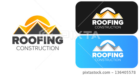 Roofing construction logo set with yellow house roof silhouettes, professional branding identity. Modern roofing construction logo collection featuring stylized yellow roof peaks and bold typography Roofing construction logo set with yellow house roof silhouettes, professional branding identity. Modern roofing construction logo collection featuring stylized yellow roof peaks and bold typography 136405578