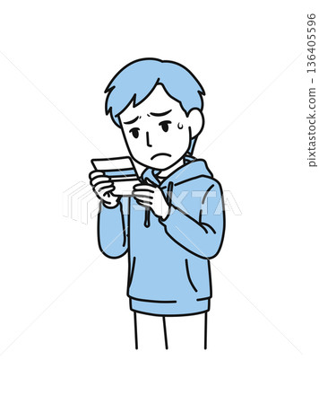 插畫素材:一位身著休閒裝的男士在查看銀行存摺餘額後顯得情緒低落 插畫素材:一位身著休閒裝的男士在查看銀行存摺餘額後顯得情緒低落 136405596
