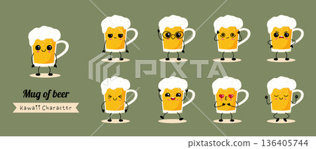 Mug of beer kawaii character with cute emoticon. Mug of beer kawaii character with cute emoticon. 136405744