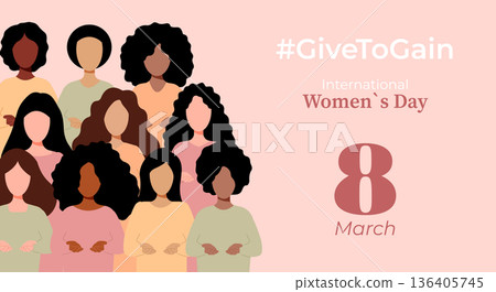 Social banner for International Women's Day. IWD 2026 campaign Give to gain. 136405745