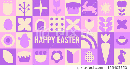 Gentle pastel Easter design. Soft Easter motifs in calm colors. Delicate pastel Easter scene with adorable symbols Gentle pastel Easter design. Soft Easter motifs in calm colors. Delicate pastel Easter scene with adorable symbols 136405750