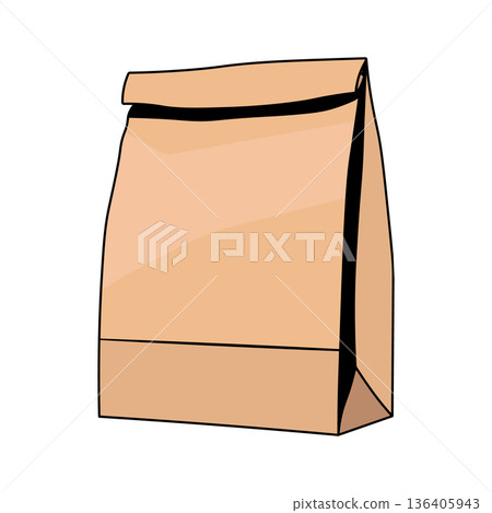 brown kraft paper bag with folded top for food takeaway, isolated on transparent background brown kraft paper bag with folded top for food takeaway, isolated on transparent background 136405943