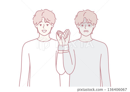 Similar men with tied hands for psychological problems or internal disorder concept. Vector image 136406067