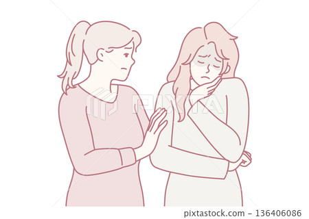 Woman comforting girl friend is sad and stressed after bullying or toxic relationship. Vector image Woman comforting girl friend is sad and stressed after bullying or toxic relationship. Vector image 136406086