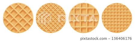 Vector round waffle, cream wafer texture, belgian biscuit. Pattern food Illustration caramel cartoon, stroopwafel belgium cake. Background isolated bite of cute cookie breakfast, circle shape syrup Vector round waffle, cream wafer texture, belgian biscuit. Pattern food Illustration caramel cartoon, stroopwafel belgium cake. Background isolated bite of cute cookie breakfast, circle shape syrup 136406176