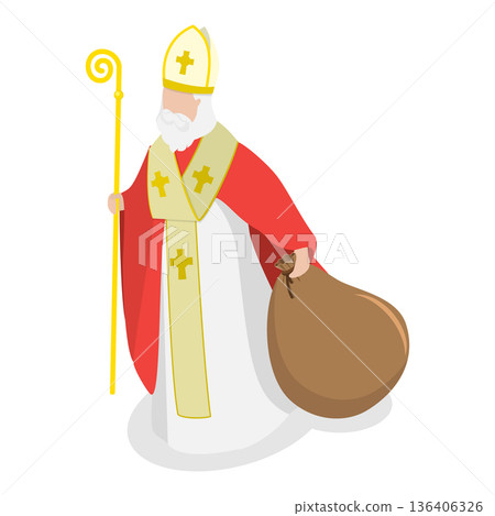 3D Isometric Flat Vector Illustration of Saint Nicholas, Celebrating The Joyful St Nicholas Day With Traditional Festivities And Gift-Giving.. Item 1 136406326
