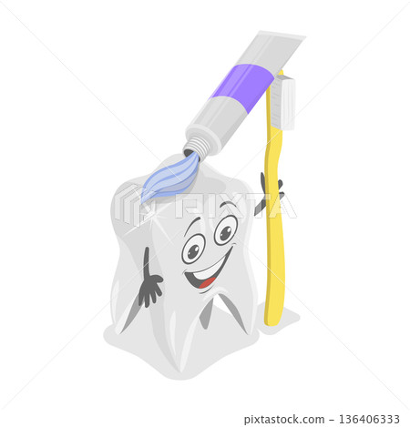 3D Isometric Flat Vector Illustration of Dental Care, Charming Animated Tooth Character. Item 1 3D Isometric Flat Vector Illustration of Dental Care, Charming Animated Tooth Character. Item 1 136406333