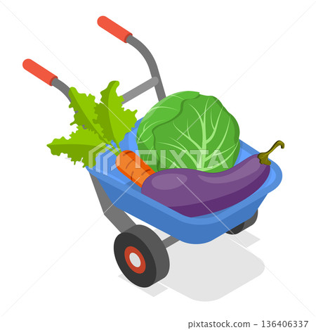 3D Isometric Flat Vector Illustration of Home Garden, Gardening Tools For Soil Preparation And Planting By People. Item 1 3D Isometric Flat Vector Illustration of Home Garden, Gardening Tools For Soil Preparation And Planting By People. Item 1 136406337