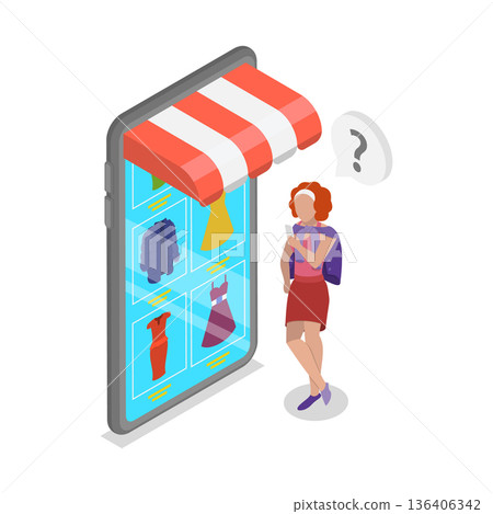 3D Isometric Flat Vector Illustration of E-commerce Advertising, Mobile Shopping. Item 1 3D Isometric Flat Vector Illustration of E-commerce Advertising, Mobile Shopping. Item 1 136406342